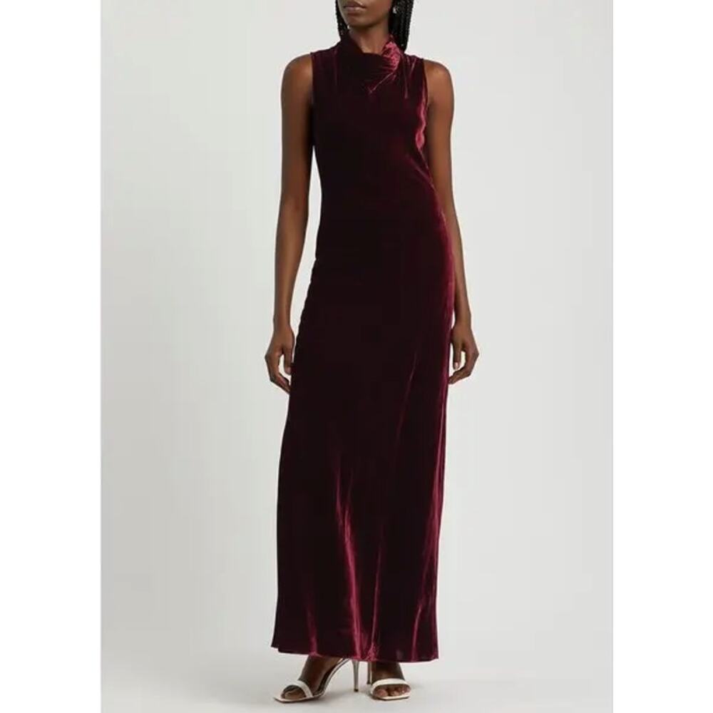 Veronica Beard Kura Cowl Neck Velvet Velour Maxi Gown Dress Merlot Size 4 - Picture 2 of 11